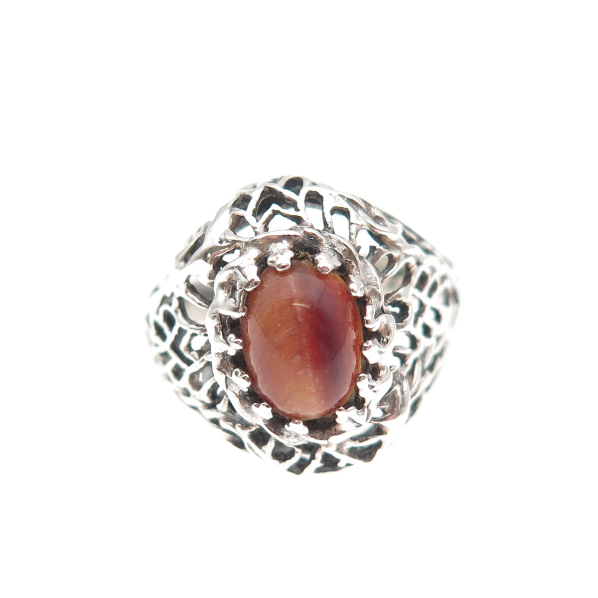 Sara Blaine 925 Sterling Silver Vintage Real Tiger Eye Oxidized Ring Size 7