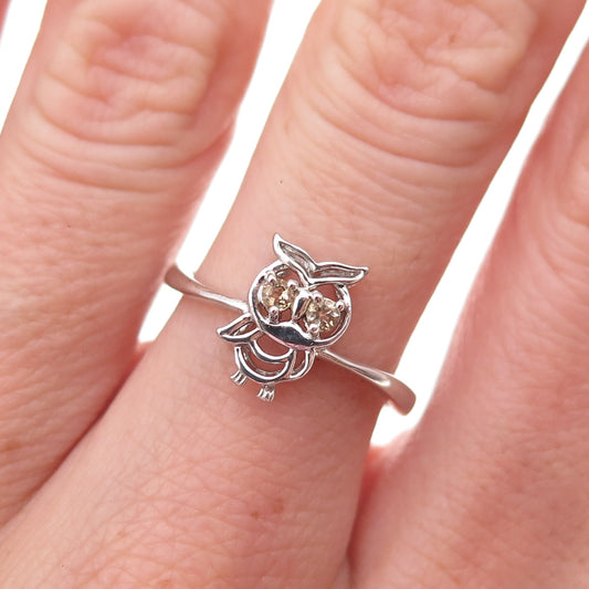 Ross Simons 925 Sterling Silver Real Smoky Quartz Wise Owl Ring Size 7