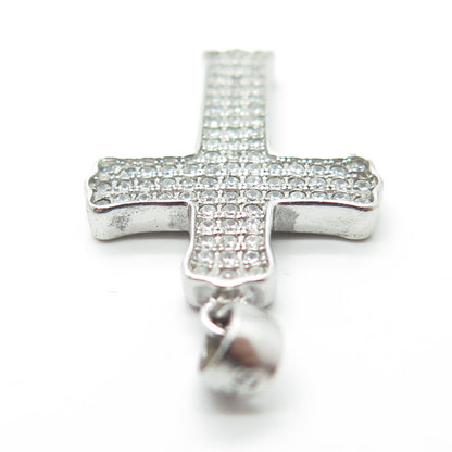 925 Sterling Silver White C Z Cluster Cross Pendant