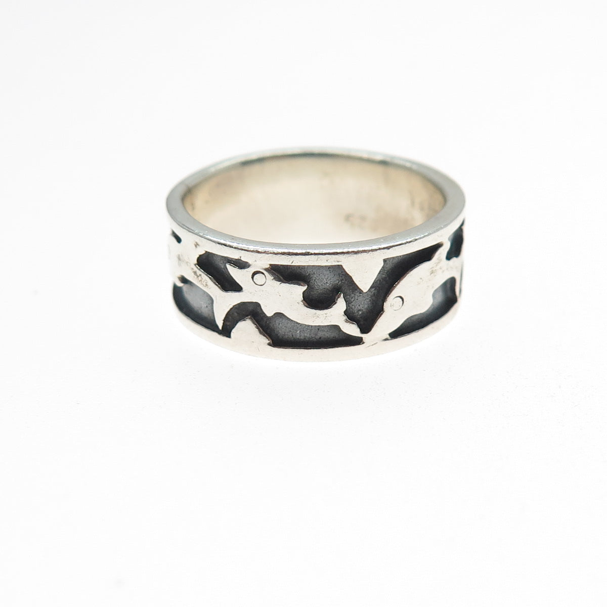 925 Sterling Silver Vintage Dolphin Oxidized Band Ring Size 6