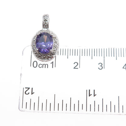 925 Sterling Silver Real Diamond Accent & Amethyst Mini Charm Pendant