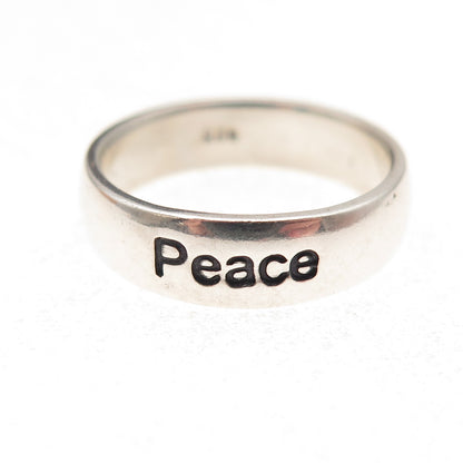 925 Sterling Silver Vintage Peace Oxidized Band Ring Size 6