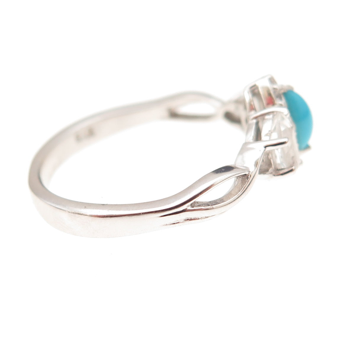 Chuck Clemency 925 Sterling Silver Real Turquoise & White Topaz Ring Size 8