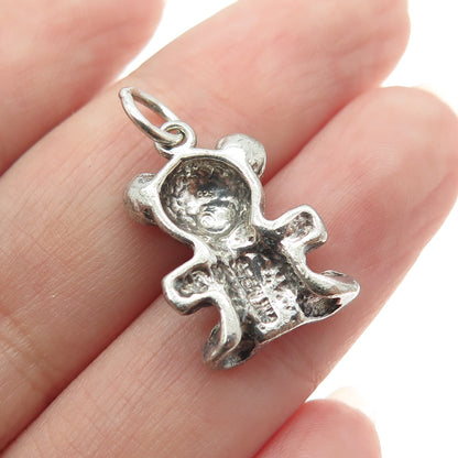 925 Sterling Silver Vintage Teddy Bear Minimalist Charm Oxidized Pendant