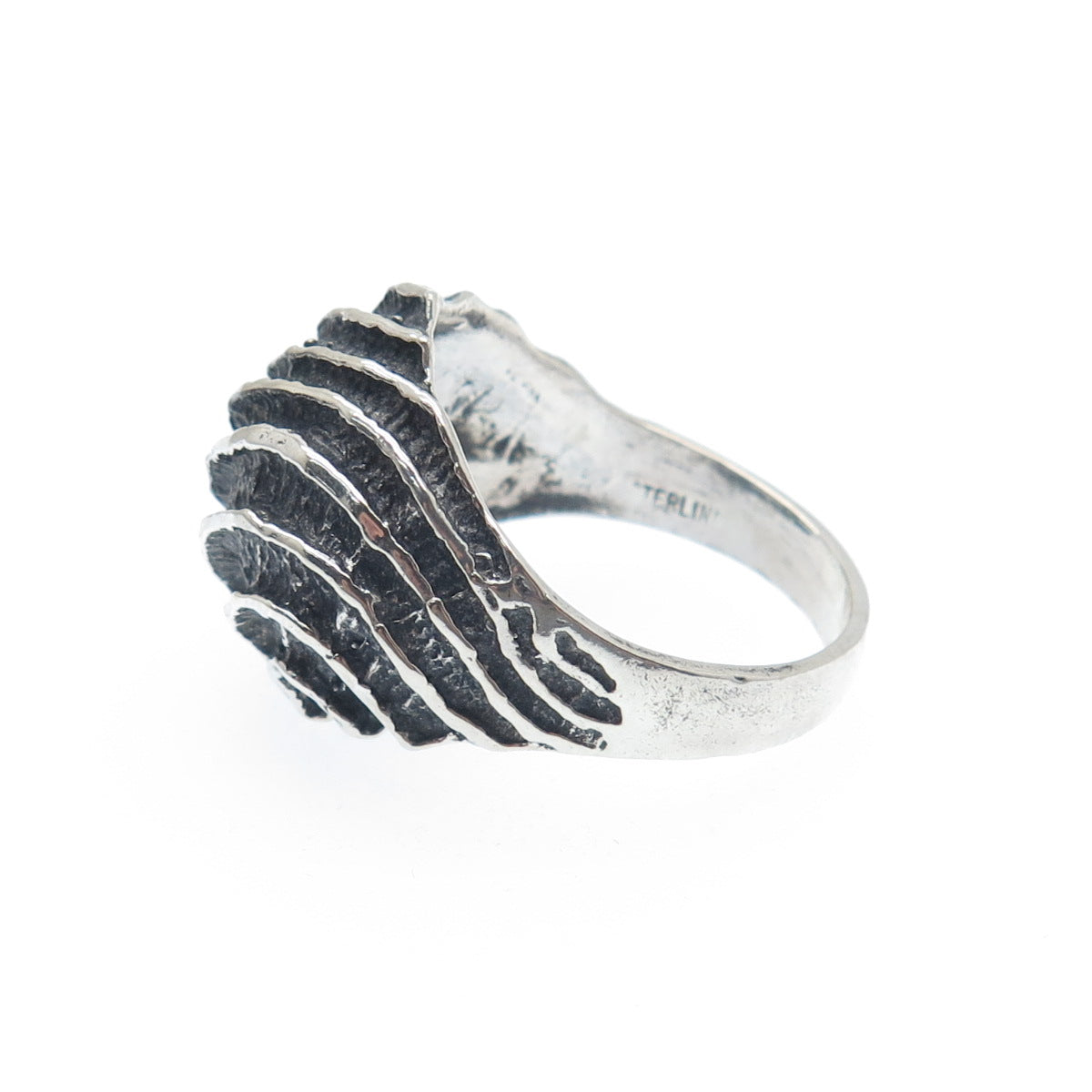 925 Sterling Silver Vintage Modernist Wavy Dome Oxidized Ring Size 8
