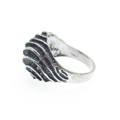 925 Sterling Silver Vintage Modernist Wavy Dome Oxidized Ring Size 8