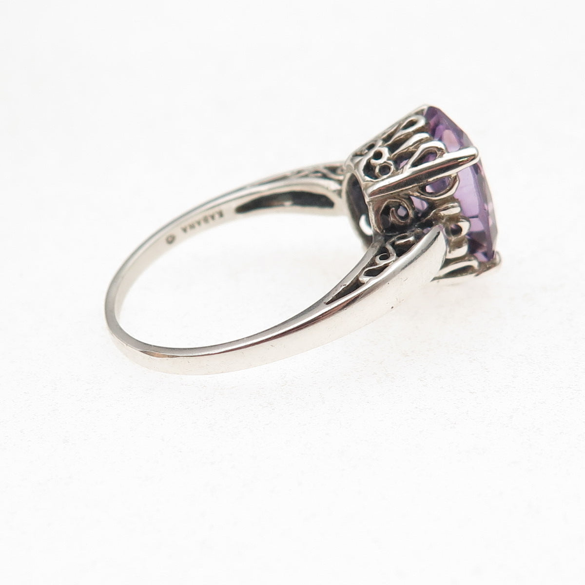 Kabana 925 Sterling Silver Vintage Real Oval-Cut Amethyst Ring Size 10