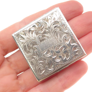 950 Silver Antique Art Deco Engraved Floral Stamp Box