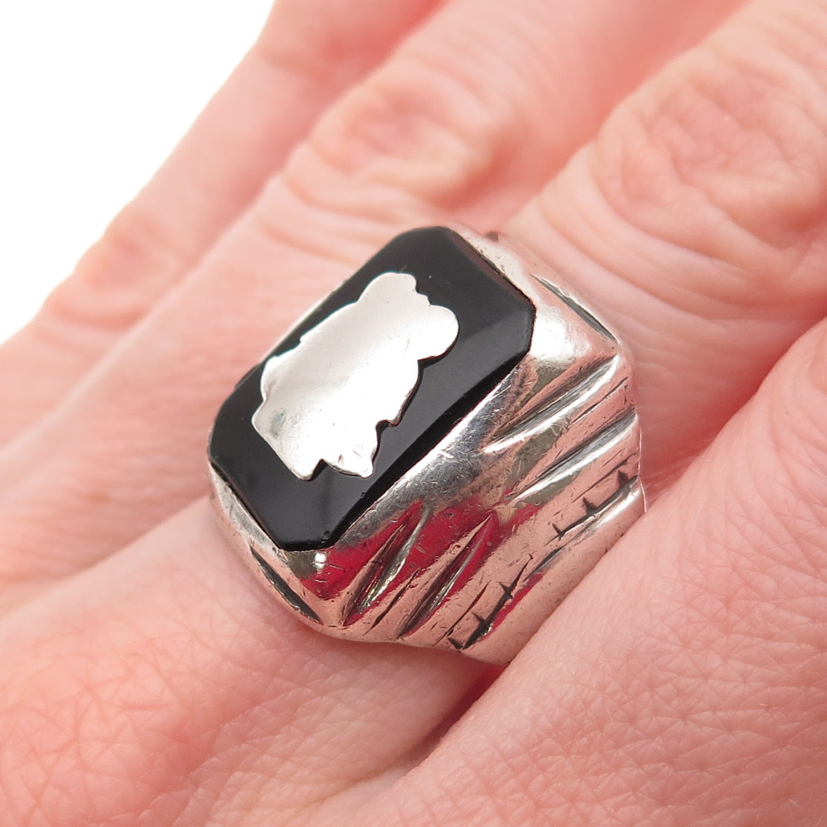 L.G. Balfour 925 Sterling Silver Antique Art Deco Real Black Onyx Ring Size 9.25