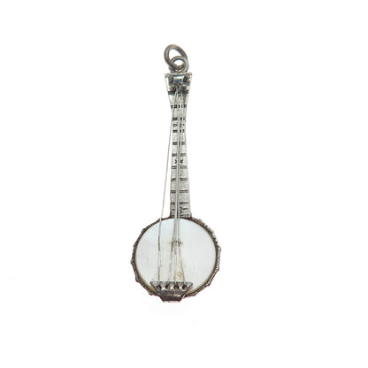 925 Sterling Silver Antique Art Deco Real MOP Banjo Music Instrument Pendant