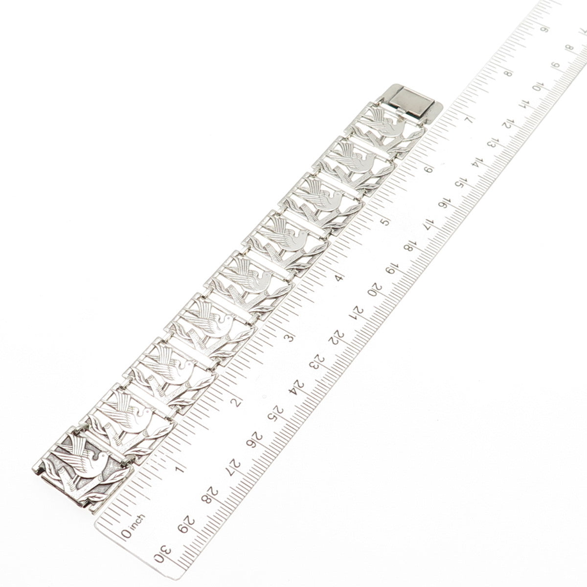 925 Sterling Silver Antique Art Deco Dove Peace Bird Panel Link Bracelet 6.5"