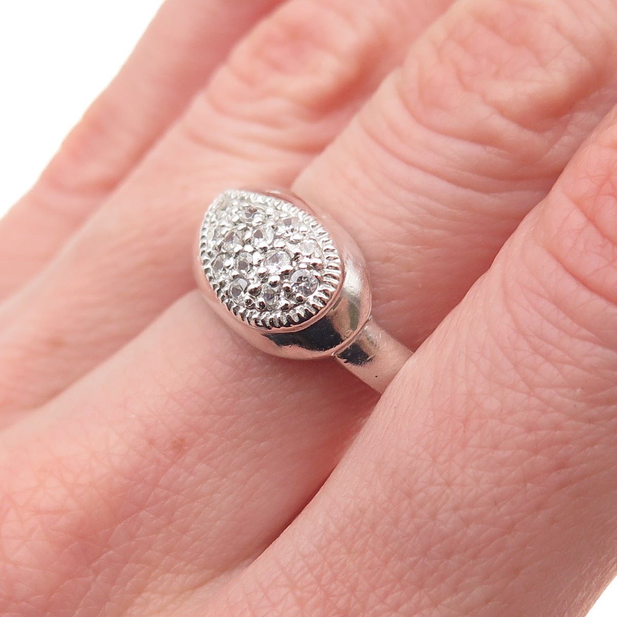 925 Sterling Silver Round-Cut C Z Teardrop Ring Size 8