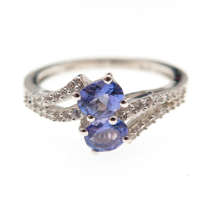 Chuck Clemency 925 Sterling Silver Real Tanzanite & White Topaz Ring Size 8.25