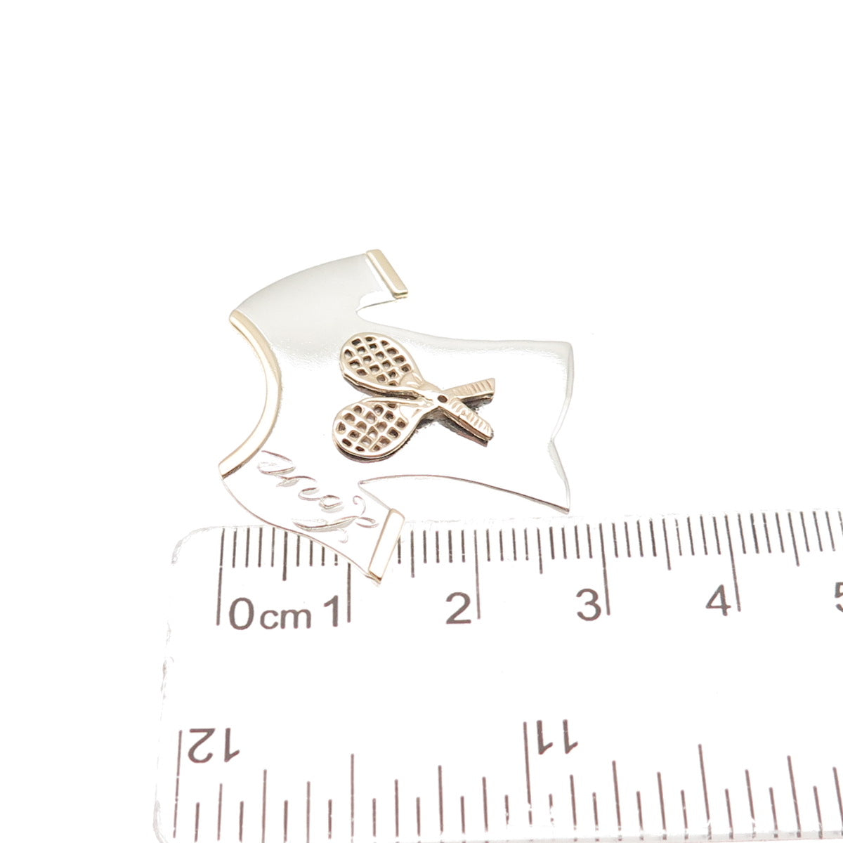 925 Sterling Silver 14K Gold Vintage Love Tennis Racket Slide Charm Pendant