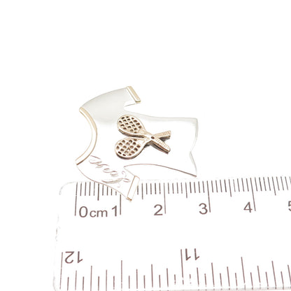 925 Sterling Silver 14K Gold Vintage Love Tennis Racket Slide Charm Pendant