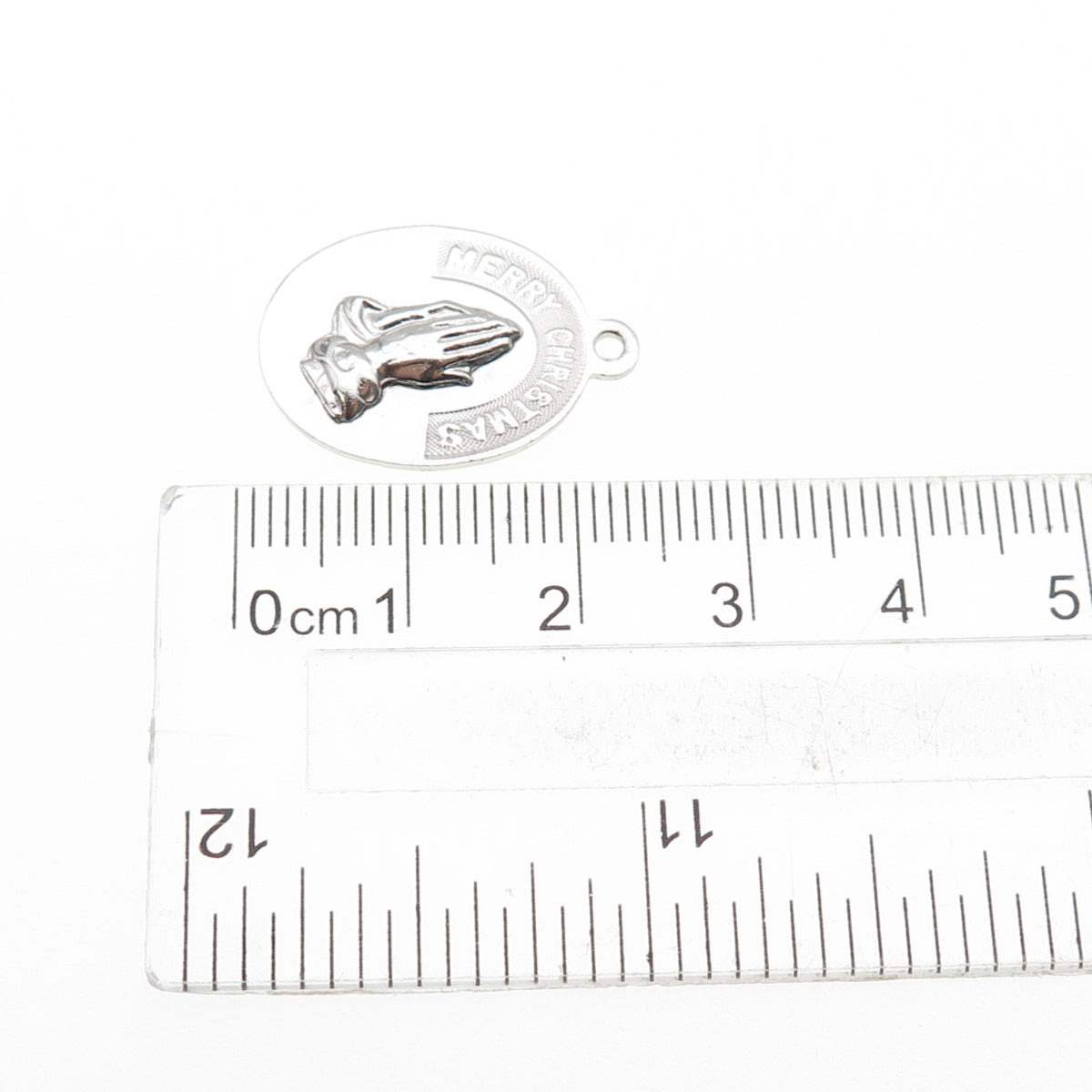 JEANOR Sterling Silver Vintage Merry Christmas Praying Hands Mini Charm Pendant