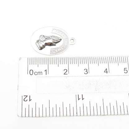 JEANOR Sterling Silver Vintage Merry Christmas Praying Hands Mini Charm Pendant