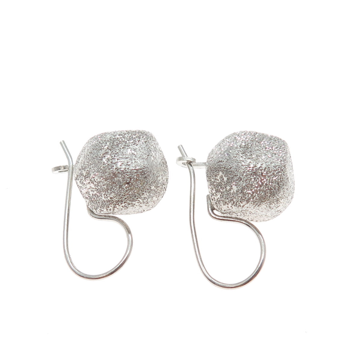 925 Sterling Silver Vintage Italy Modernist Textured Drop Bead Earrings