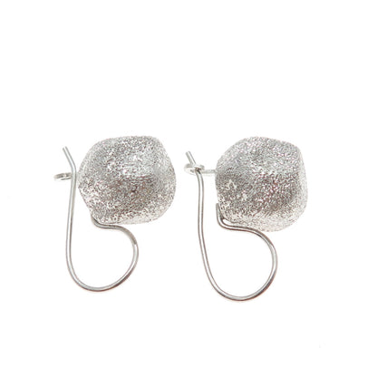 925 Sterling Silver Vintage Italy Modernist Textured Drop Bead Earrings