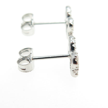 925 Sterling Silver Round-Cut C Z Bow Tie Heart Stud Earrings