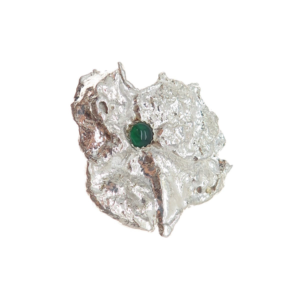 PORTE 925 Sterling Silver Vintage Real Green Onyx Modernist Slide Pendant