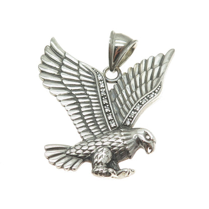 925 Sterling Silver Vintage Round-Cut C Z American Eagle Oxidized Pendant