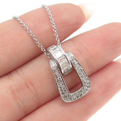 925 Sterling Silver Italy Round & Emerald-Cut C Z Rolo Chain Necklace 18"