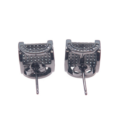 925 Sterling Silver Black Rhodium Round-Cut C Z Arch Square Stud Earrings