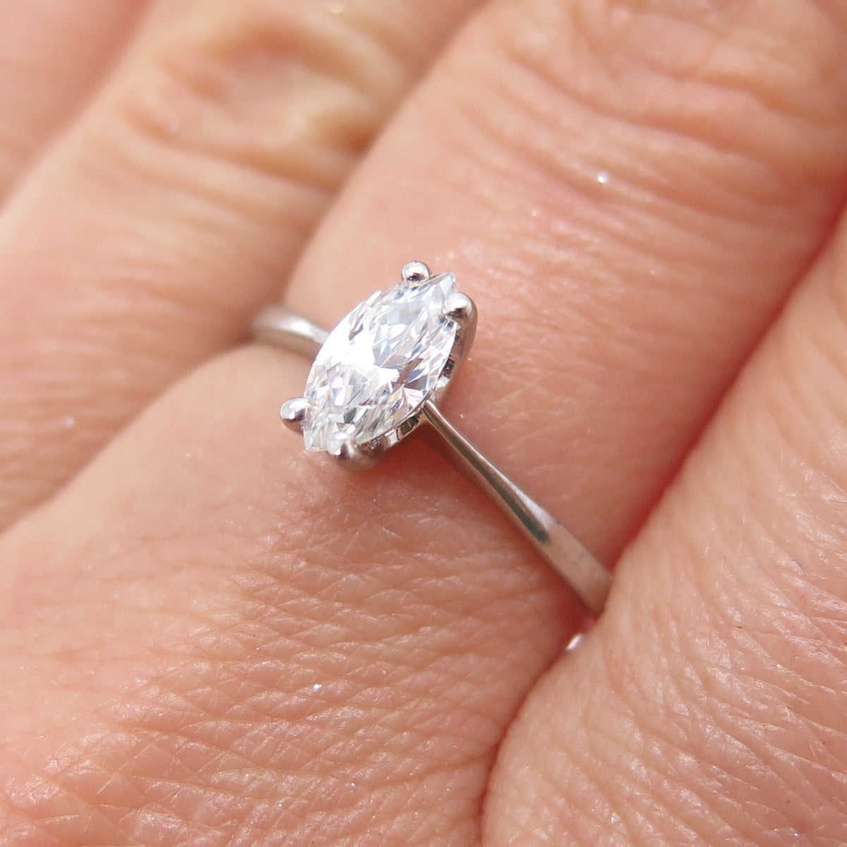 925 Sterling Silver Marquise-Cut C Z Engagement Ring Size 8