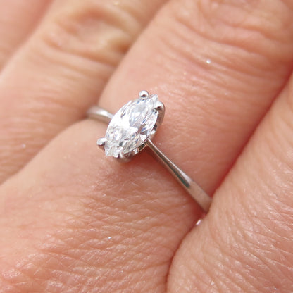925 Sterling Silver Marquise-Cut C Z Engagement Ring Size 8