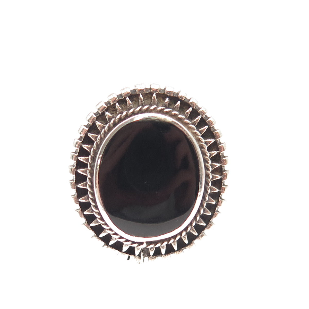 925 Sterling Silver Vintage Real Black Onyx Modernist Oxidized Ring Size 8.75