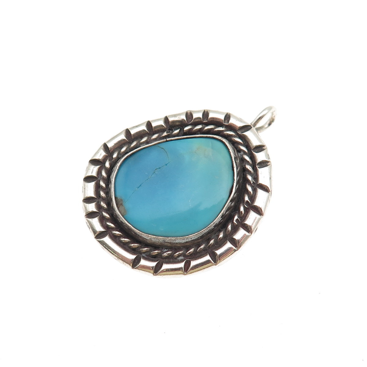 Old Pawn 925 Sterling Silver Vintage Southwestern Turquoise Tribal Charm Pendant