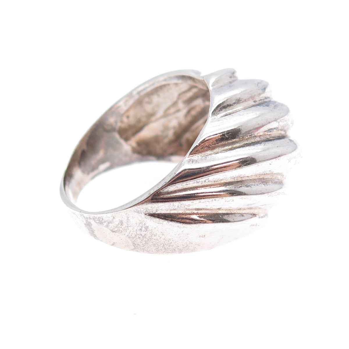 925 Sterling Silver Vintage Mexico Modernist Ribbed Dome Oxidized Ring Size 11.5