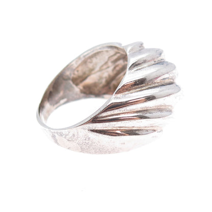 925 Sterling Silver Vintage Mexico Modernist Ribbed Dome Oxidized Ring Size 11.5