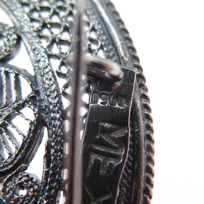 900 Silver Vintage Mexico Sombrero Hat Filigree Oxidized Pin Brooch