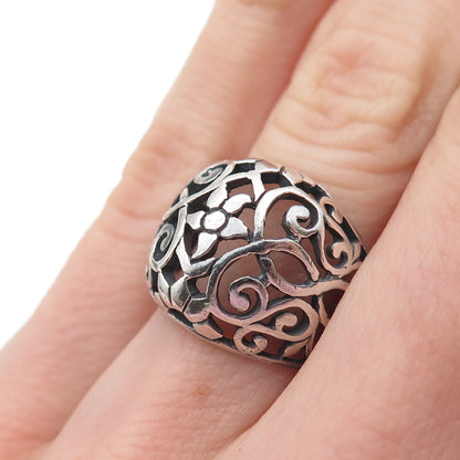 925 Sterling Silver Vintage Flower Dome Oxidized Ring Size 5.5