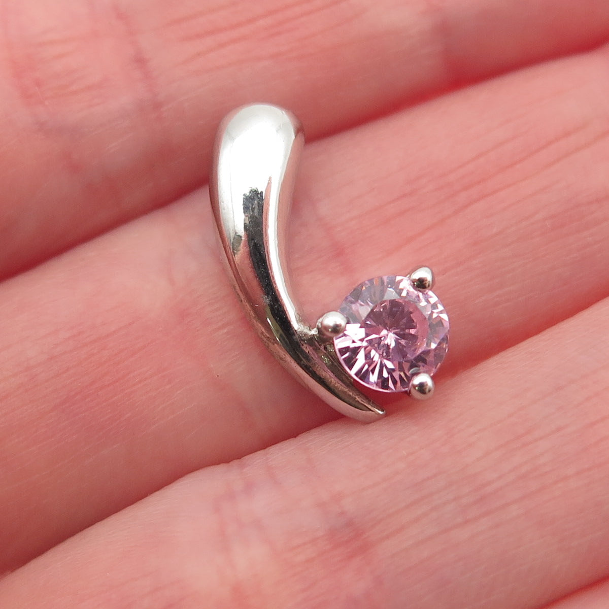 925 Sterling Silver Round-Cut Pink C Z Mini Slide Charm Pendant