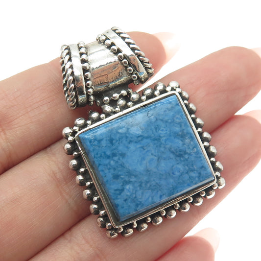 925 Sterling Silver Vintage Real Turquoise Granulated Pendant