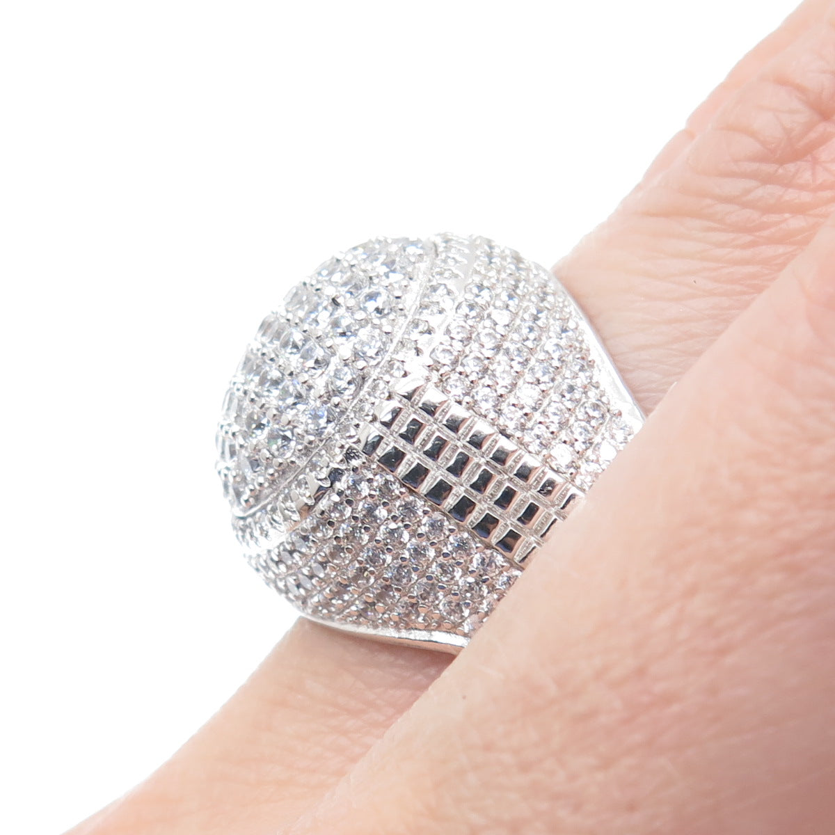 925 Sterling Silver Round-Cut Shaped C Z Sparkle Domed Ring Size 12.5