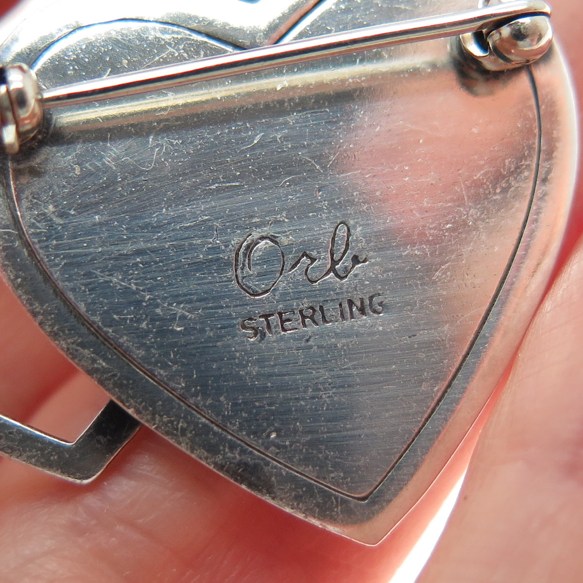 ORB Otto R. Bade 925 Sterling Silver Vintage Double Heart Oxidized Pin Brooch