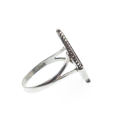 925 Sterling Silver Vintage Southwestern Turquoise Inlay Oxidized Ring Size 7.5