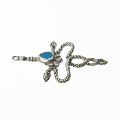 925 Sterling Silver Vintage Real Turquoise Gemstone Snake Pendant