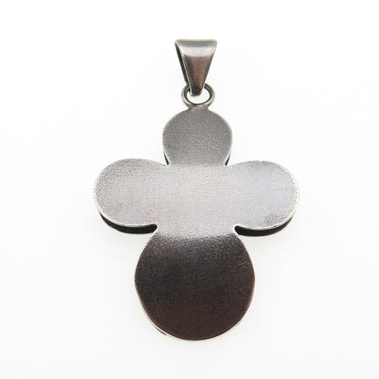 925 Sterling Silver Vintage Italy Modernist Floral Cross Oxidized Pendant