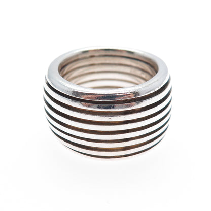 ZEBRA 925 Sterling Silver Vintage Modernist Ribbed Band Ring Size 7.75