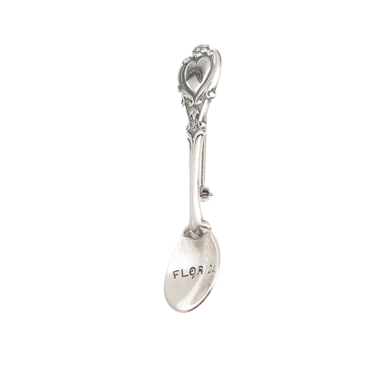 Beau 925 Sterling Silver Antique Art Deco Florida Salt & Spices Spoon Pin Brooch