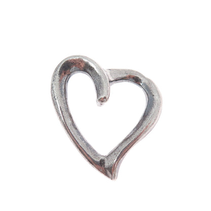 925 Sterling Silver Vintage Open Heart Oxidized Slide Charm Pendant