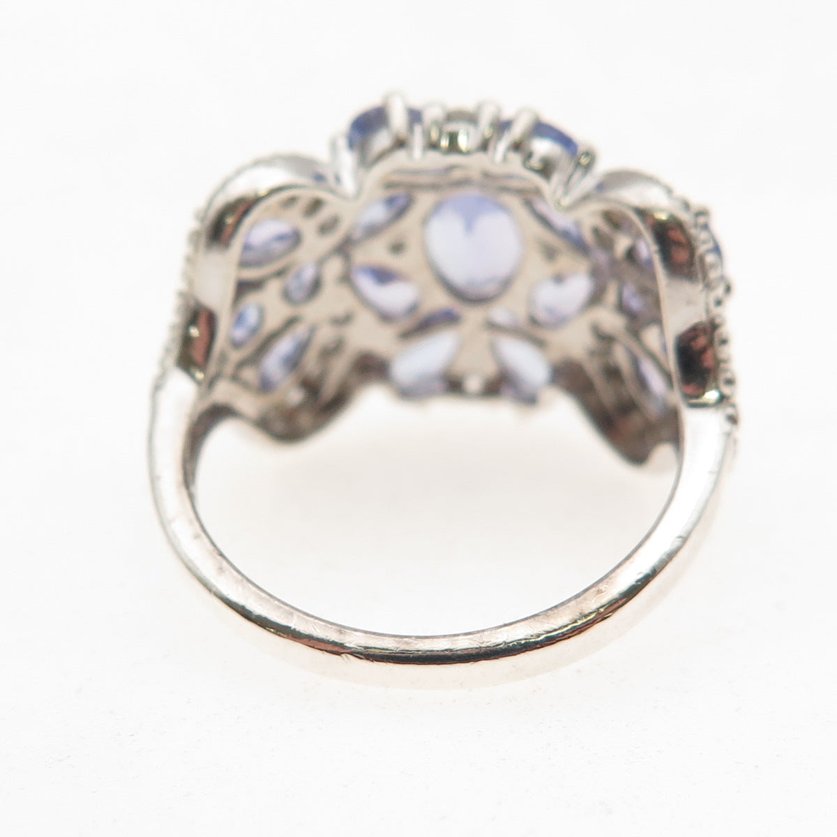 925 Sterling Silver Real Tanzanite & White Topaz Cluster Ring Size 7