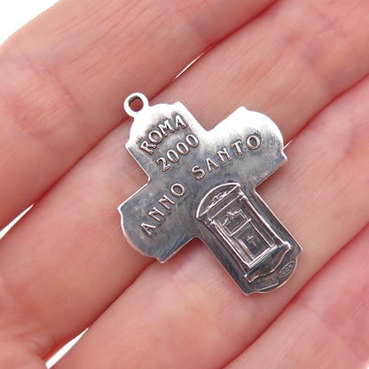 925 Sterling Silver Vintage Holy Year Jubilee 2000 Catholic Cross Charm Pendant