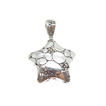 925 Sterling Silver Vintage Modernist Flower Kali Star Oxidized Charm Pendant