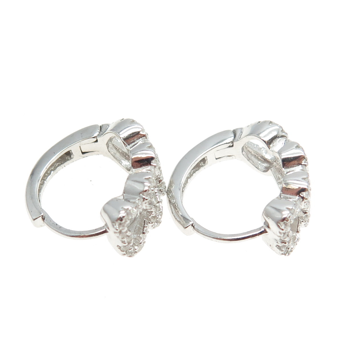 925 Sterling Silver Pave C Z Open Heart Huggie Earrings